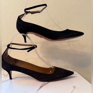 Aquazzura Black Pinot 50 Suede Kitten Heels, Size 39-1/2 (9-1/2 US,) EUC